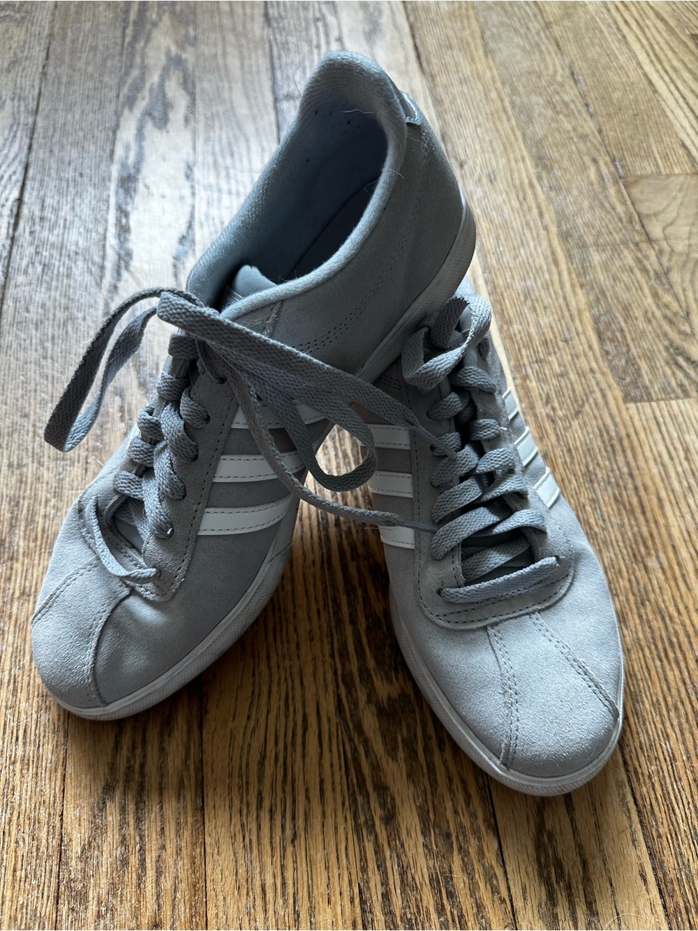 adidas Gray Suede Sneakers with White Stripes